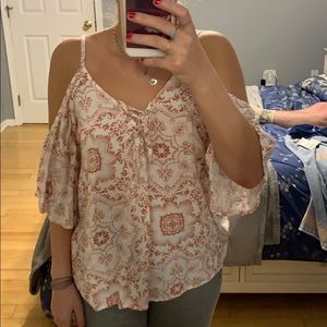 off the shoulder top white and pink